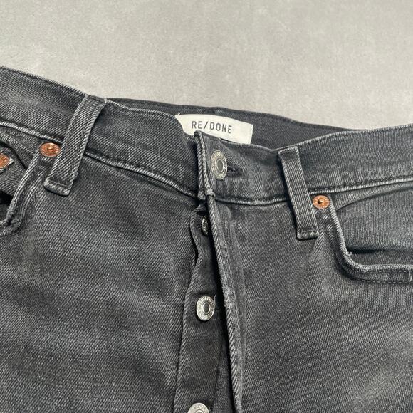Re/Done Jeans Womens 30 Black 70s Ultra High Rise Stove Pipe Stretch Button Fly - Picture 6 of 15